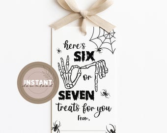 Six Seven 6 7 Printable Digital Halloween Gift Favor Tag