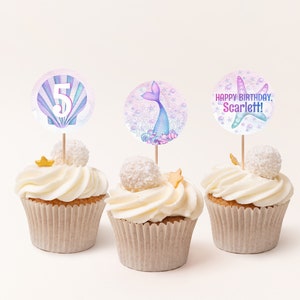 Mermaid Birthday Party Cupcake Toppers & Cake Toppers