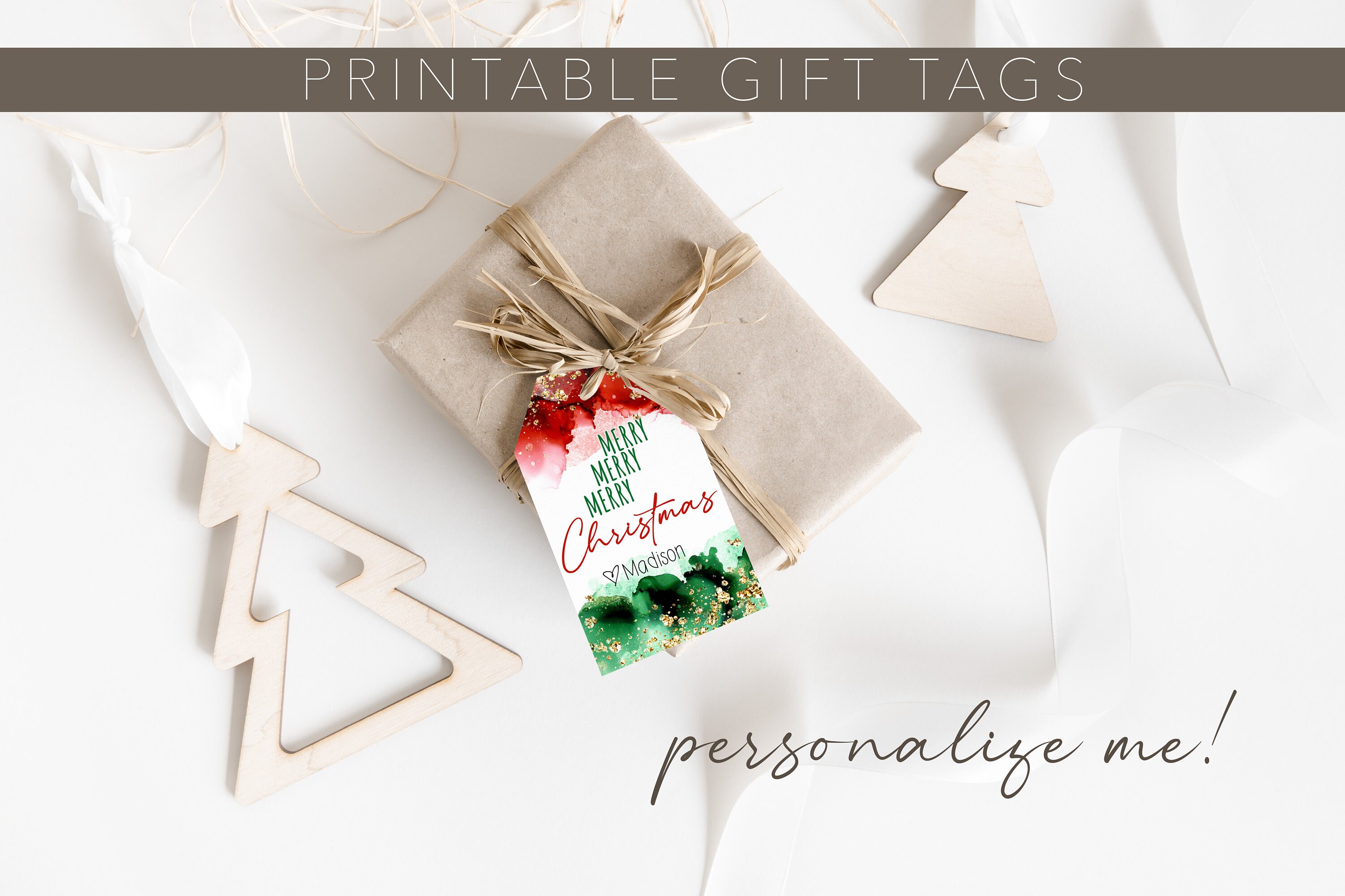 Personalized Editable Watercolor Christmas Gift Tag With Glitter ...