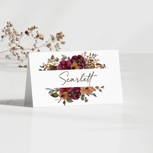 Fall Floral Folding Place Cards & Food Labels Thanksgiving Autumn image 2