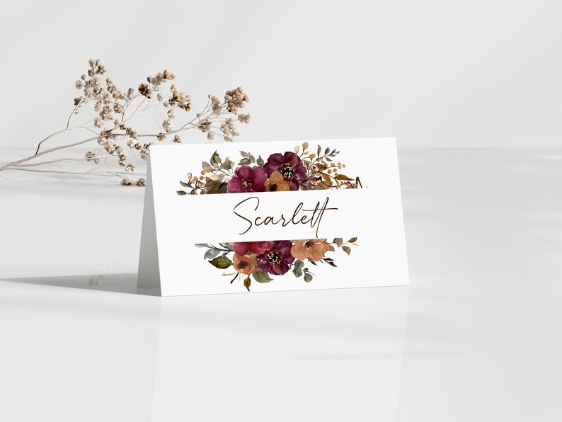 Fall Floral Folding Place Cards & Food Labels Thanksgiving Autumn image 2