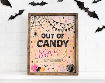 Pink Halloween Trick-or-Treating Out of Candy Sign | 8x10