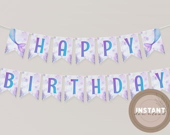 Printable Mermaid Tail Banner DIY Instant Download Digital PDF PNG for Cricut Bunting Glitter ...