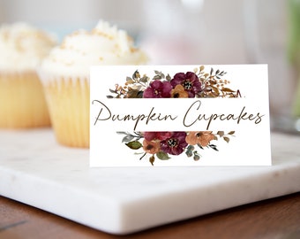 Fall Floral Folding Place Cards & Food Labels | Thanksgiving | Autumn