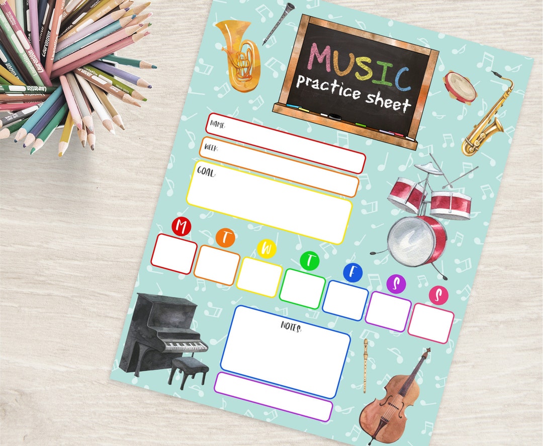 Printable Music Instrument Practice Log Chart Sheet Band & Orchestra Etsy