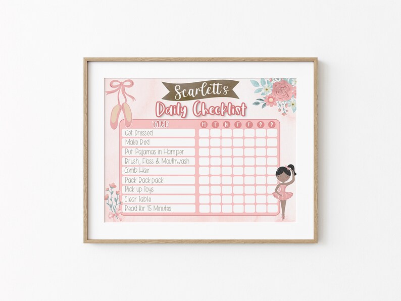 Personalized Kids' Chore Chart Checklist Template Black Ballerina ...