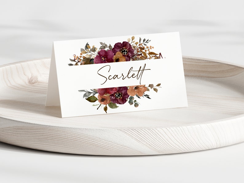 Fall Floral Folding Place Cards & Food Labels Thanksgiving Autumn image 4