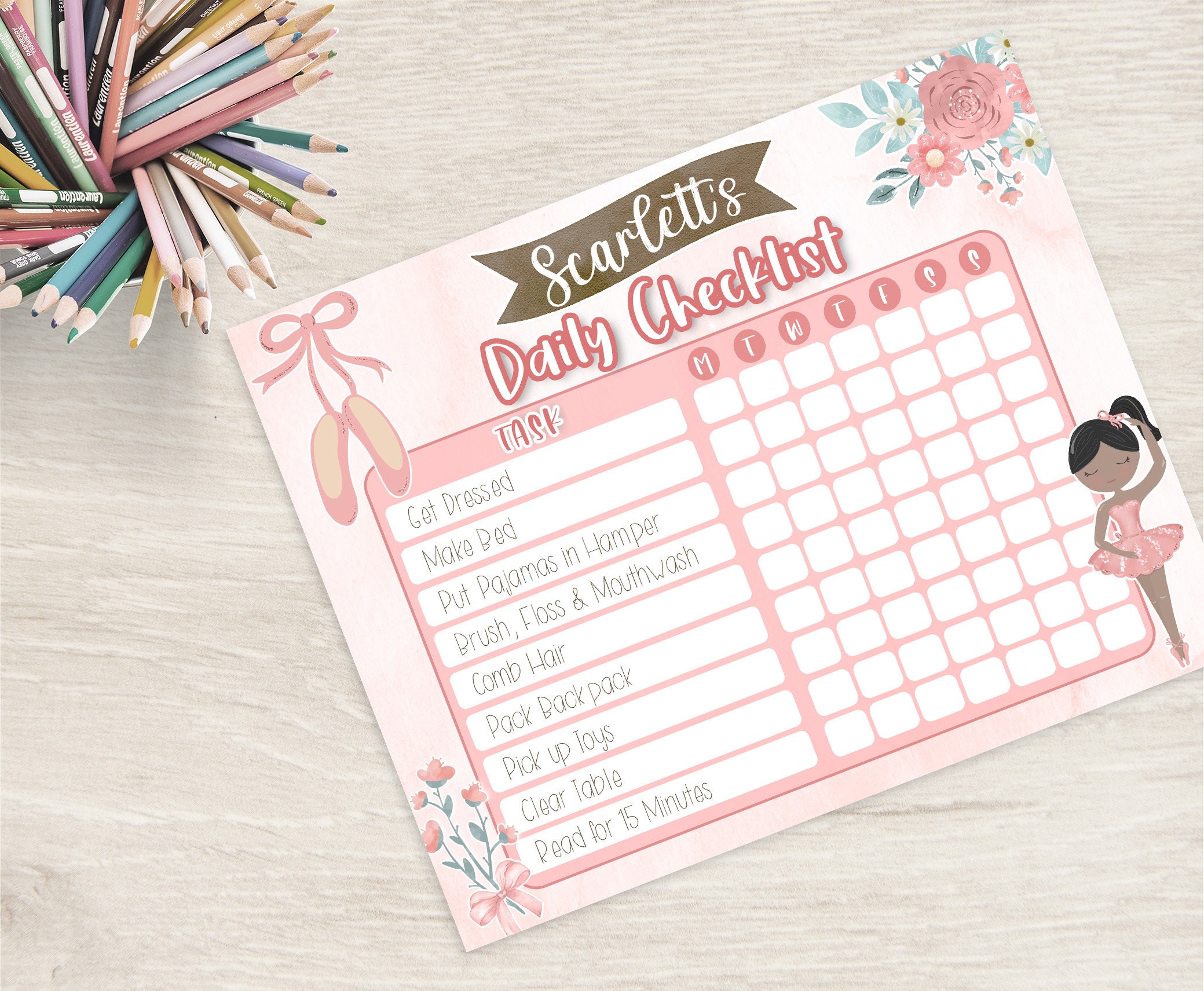 Personalized Kids' Chore Chart Checklist Template Black Ballerina ...