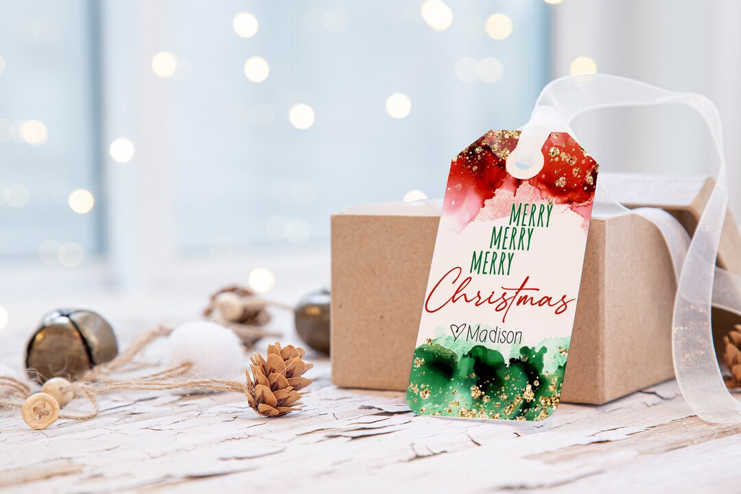 Personalized Editable Watercolor Christmas Gift Tag With Glitter ...