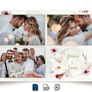 BoHo Floral Wedding Photo Booth Template, PSD PNG JPG, Wedding photo booth template, 100% Editable photoshop. 4x6