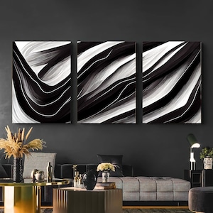 Black and White Painting, Set of 3 AND Large Printable Wall Art, Gallery Wall Art, Abstract Painting Download, 3 Piece Wall Art, Line Art