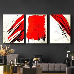 Red and Black Abstract Wall Art, Set of 3 Kitchen Wall Art, Modern Art Set, Trendy Set of 3, Modern Art Print Download, Gallery Art Prints