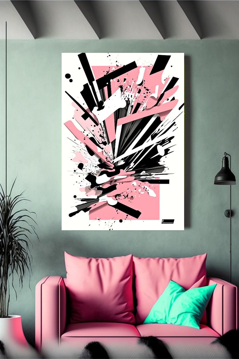 Pink and Black Abstract Wall Art Set of 3 Modern Art Set Etsy