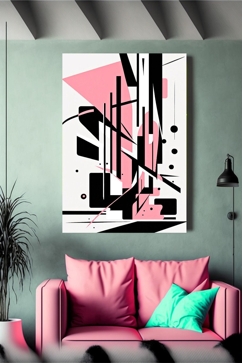 Pink and Black Abstract Wall Art Set of 3 Modern Art Set Etsy