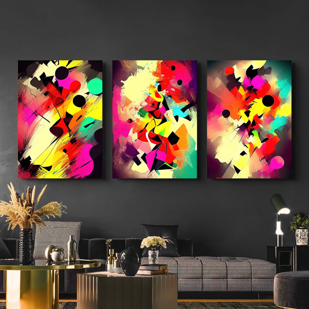 Set of 3 Neon Painting Aesthetic Bright Colorful Pop Art Etsy