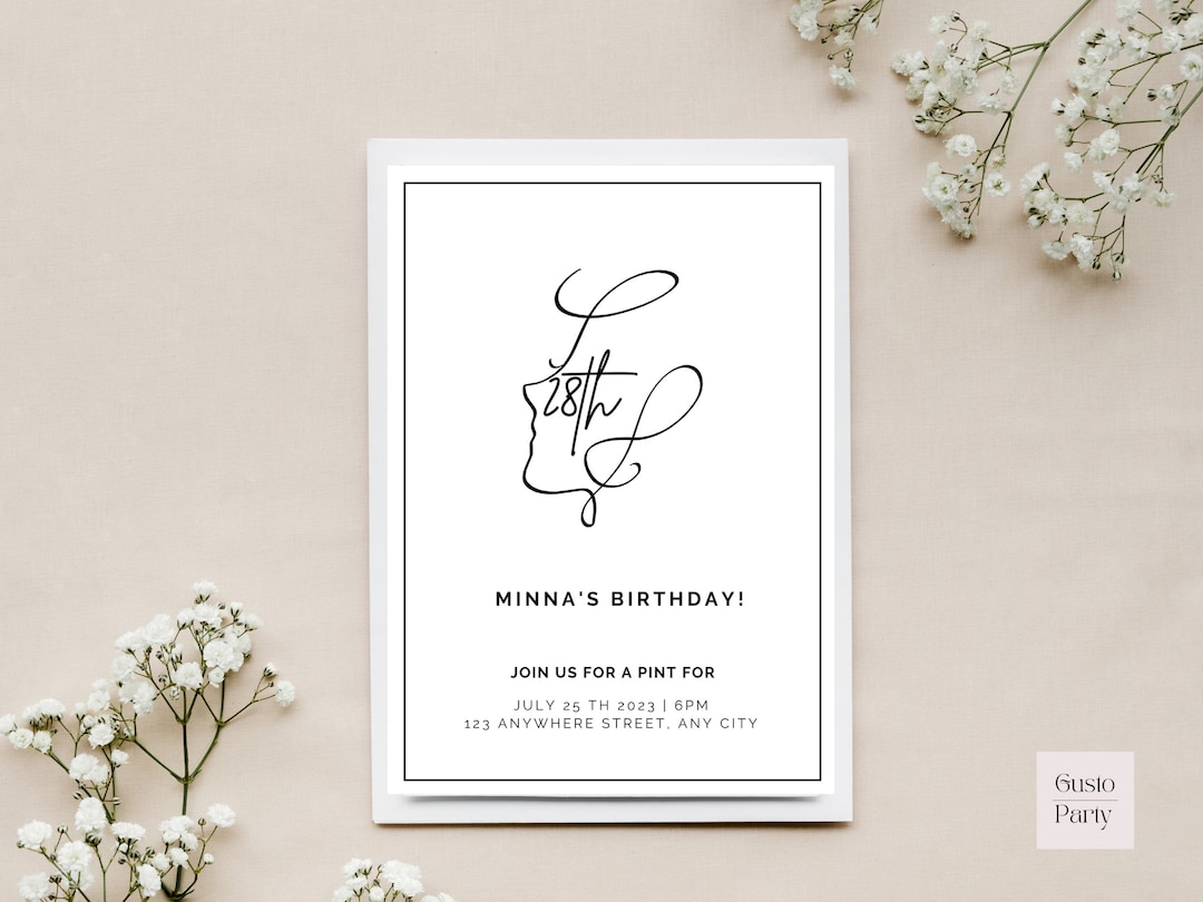 MINIMALISTIC Birthday Party Invitation, Black and White Editable Party