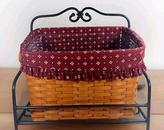 Longaberger Newspaper / Magazine Basket w/Liner, Protector, & Iron Stand HTF 2002