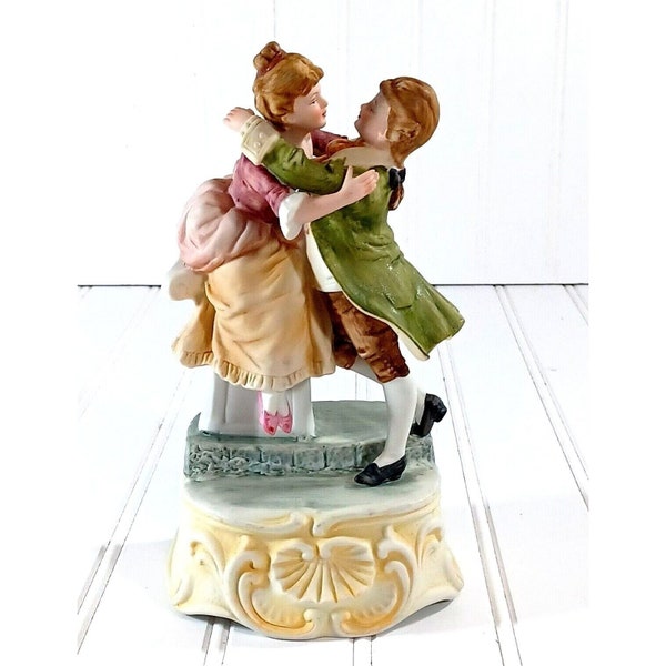 Vtg Lefton Music Box “A Time For Us" Young Couple On A Park Bench Figurine KW349