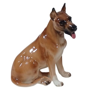 Vintage Shafford  Sitting Great Dane Dog  Panting Tongue Out Porcelain Figurine Rare