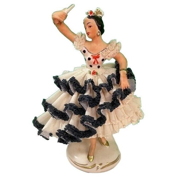 Stunning Dresden Figurine Porcelain Lace Spanish Flamenco Dancer  Dancing Woman Germany