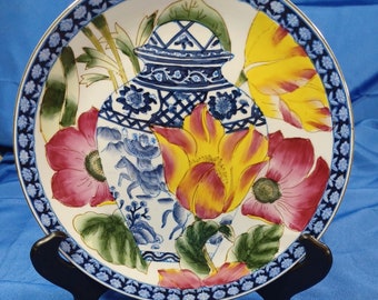 Bombay 10" Wall Hanging Accent Decor Plate Ginger Jar Floral Blue Willow Flowers