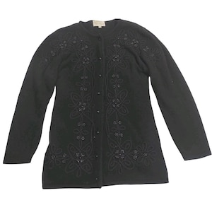 VTG Germaine Women&#39;s Beaded Embellished Black Cardigan Jacket Lambswool Angora L