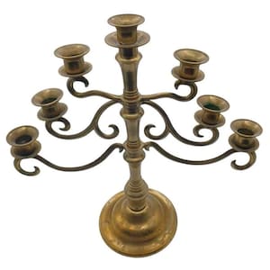Vintage Large 16&quot; X 16&quot; Solid Brass Menorah Candelabra 7 Arm Candle Holder MCM