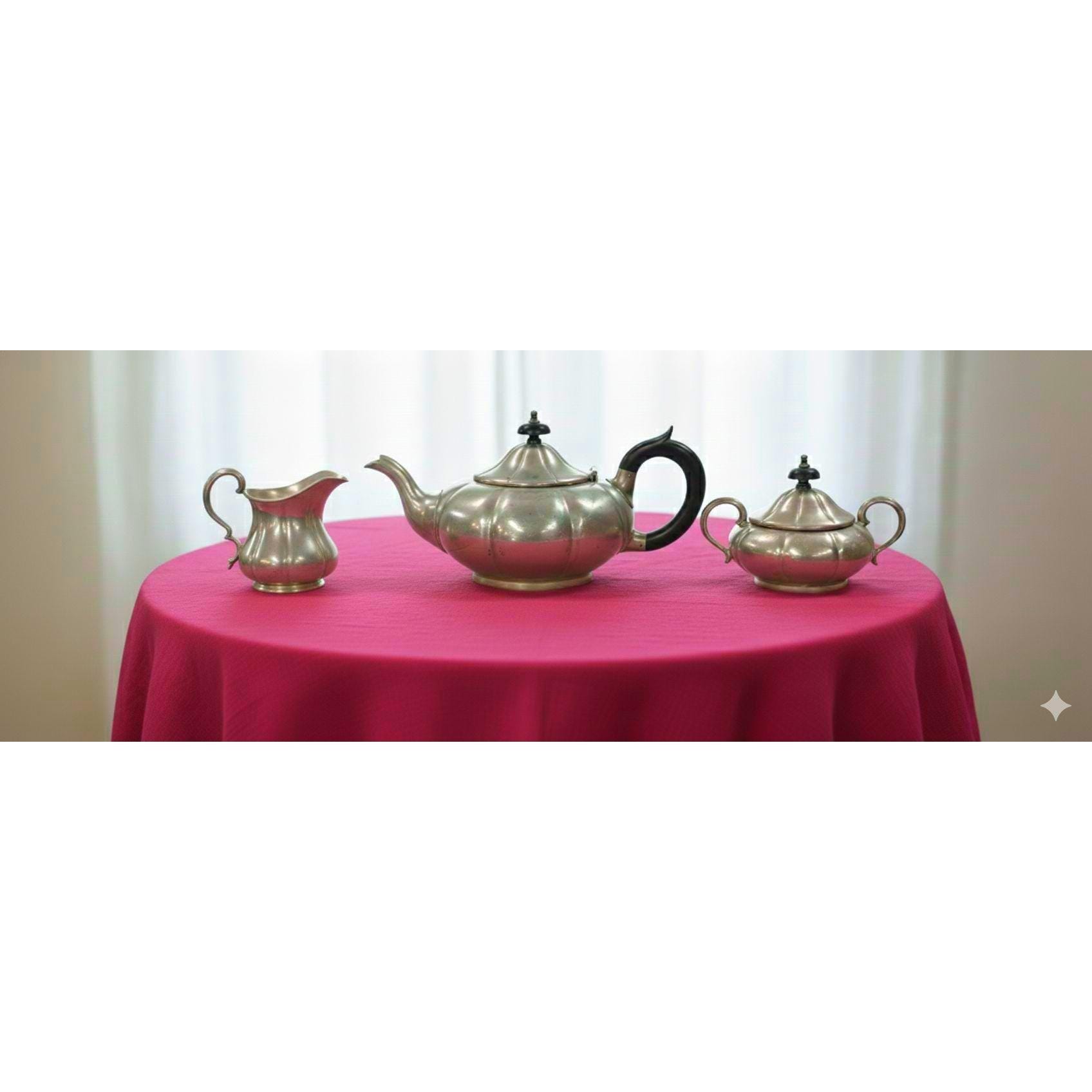 【James Dixon 】 ビクトリアン ティーセット 3点 ティーポット Antique Sheffield Pewter Pumpkin Melon Shape Teapot Cream Sugar
