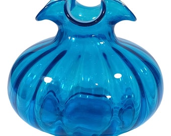 1940s Beacon Hofbauer Blown Optic Glass Onion Vase Aqua Peacock Blue Hand Blown