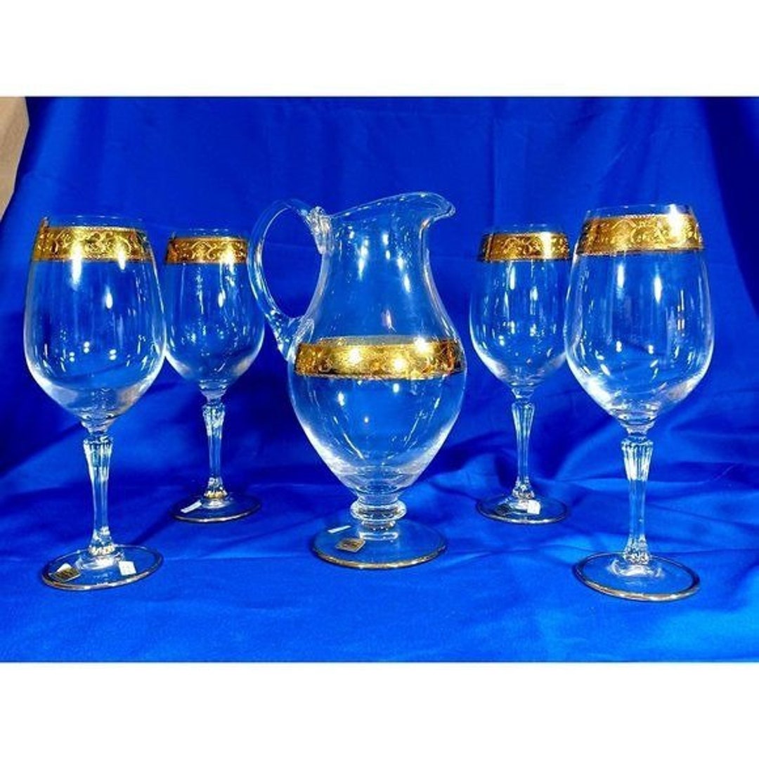 CRE ART Tuscany 24k Gold Crystal Water Goblets Wine Glasses Etsy