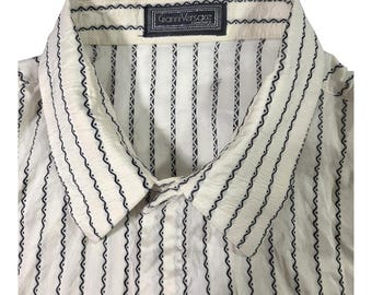 VTG 90s Gianni Versace Men's Cream Button Up Shirt Silk Striped Pattern Sz 48