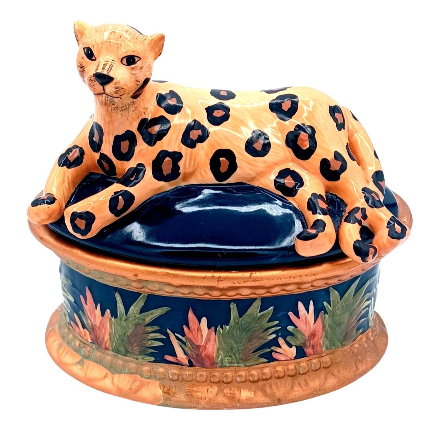 Raymond Waites Vintage 1990s Safari Collection Leopard Handpainted