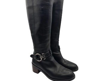 Coach Womens Carolina Black Leather Boots Sz 6.5 Tall Equestrian Block Heel