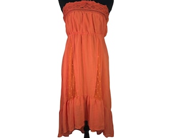 Y2K Anthropologie Flying Tomato Orange Fairy High Low Dress Halter Boho Babydoll Coverup Sz L