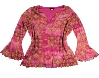 Vtg Y2K 90s Bell Sleeve Paisley Top XL Whimsigoth Fairy Grunge Boho Whimsical