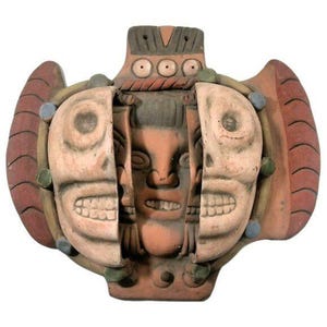 Aztec Vintage Ceramic Mask Three Ages of Man Mexican Life Stages Clay Wall Hanging Art Sculpture