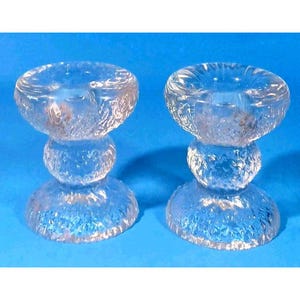 Iittala Glass Festivo Candlestick Holders 3.5&quot; Single Light Timo Sarpaneva MCM Set of 2 Glacier Ice Candle Holders