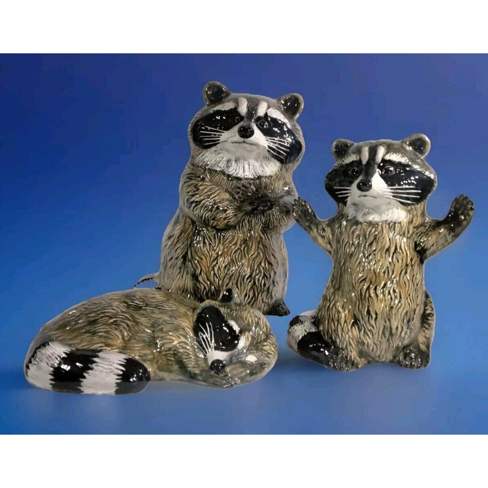 Set of 3 Life Size Raccoon Statue Wildlife Rustic Cabin Farmhouse Decor ...