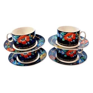 4 Vintage Villeroy & Boch Xenia Luxembourg Porcelain Cup and Saucer Sets