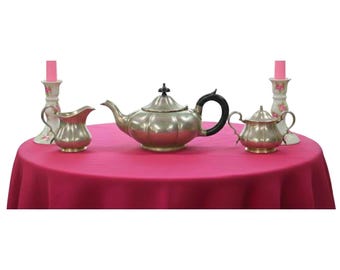 Antique Sheffield Pewter Pumpkin Melon Shape Teapot Cream Sugar