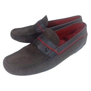 Tod\'s Gray Suede Loafers with Red Interior Trim Tods ferrari driving loafers - Gem main image 3