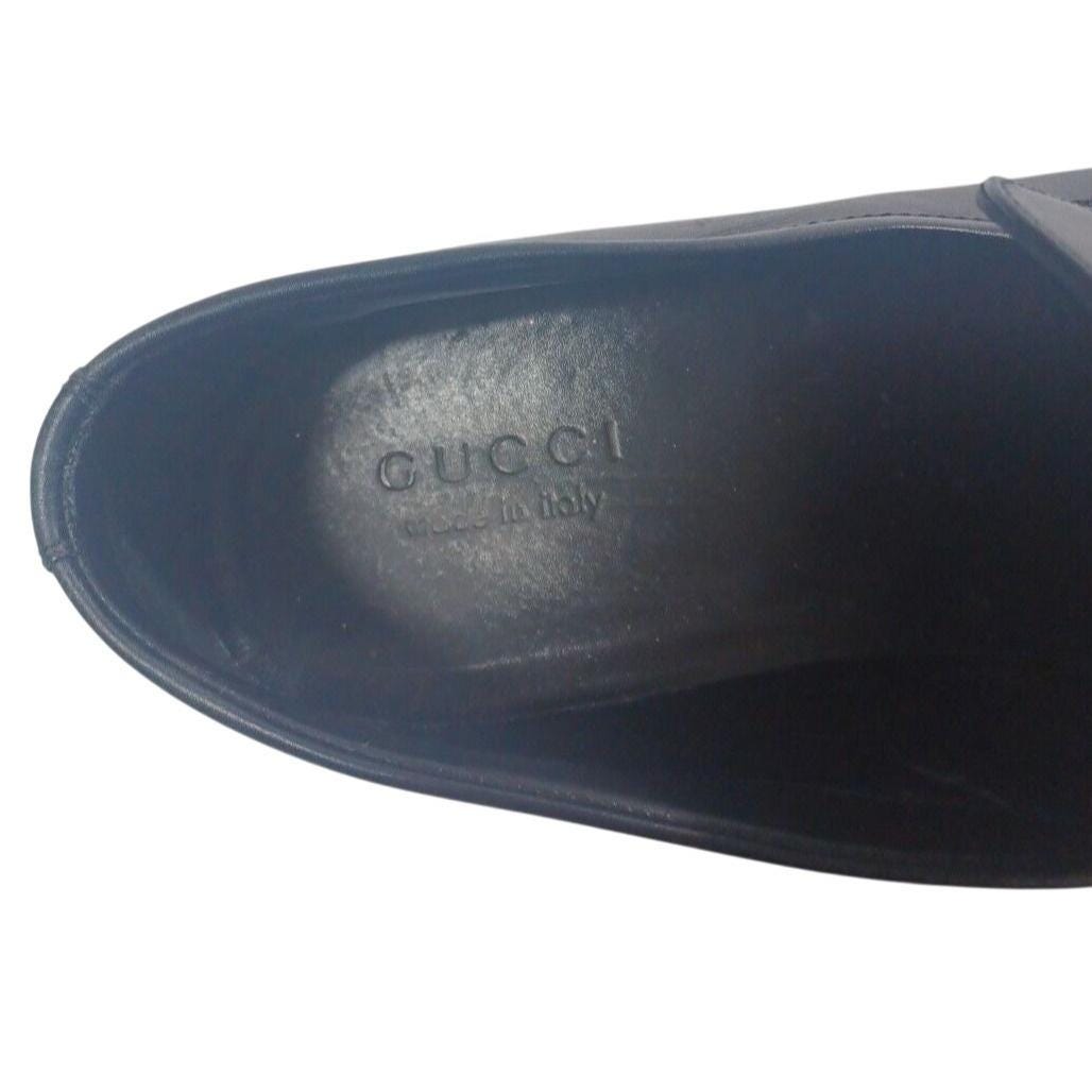 Men\'s Gucci Florence Black Leather Slip On Loafers Silver G Spell Out Logo Men main image 4