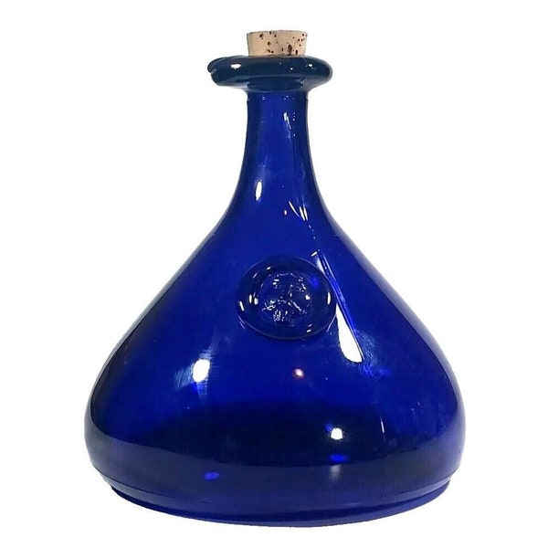 Large Kastrup Holmegaard Cobalt Blue Viking  Face Glass Carafe Ships Decanter Bottle Flagon Flask Concave With Original Cork