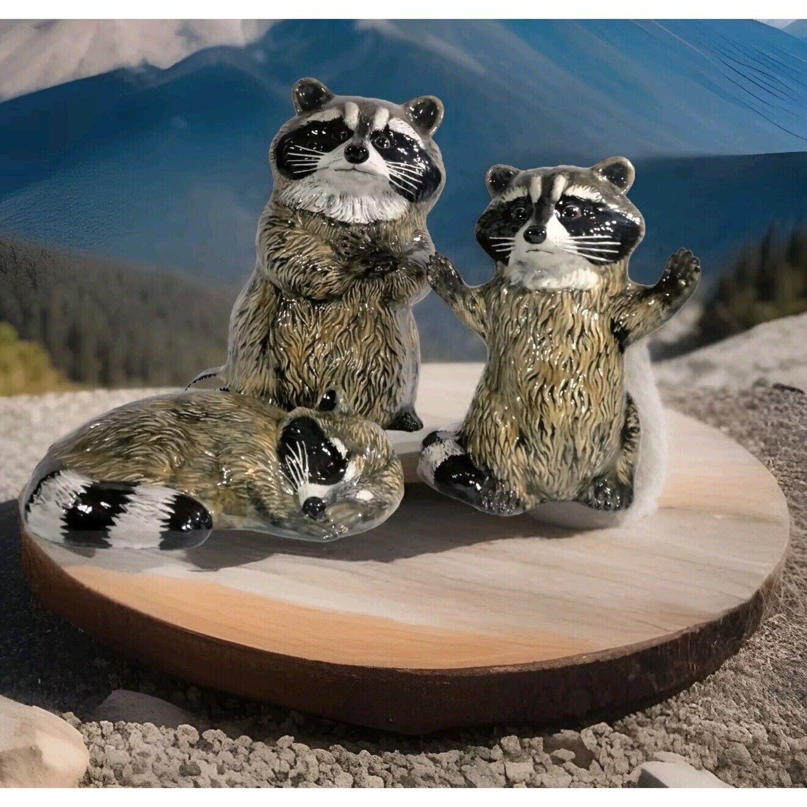 Rustic Raccoon Set of 3 Life Size Raccoon Statue Wildlife Rustic Cabin Farmhouse Decor ...