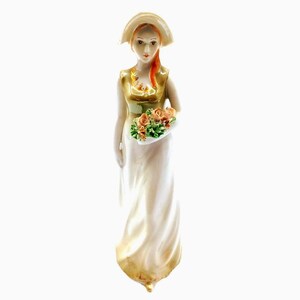 Porcelain Figurine Victorian Lady With Roses Signed Stipo Dorohoi Romania 1970s Elegant Décor Collectible