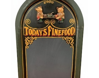 Todays Fine Food Pig Chef Farmhouse Chalkboard Menu Sign 24 x 14, Restaurant, Pub, Bar, Mancave, Decor