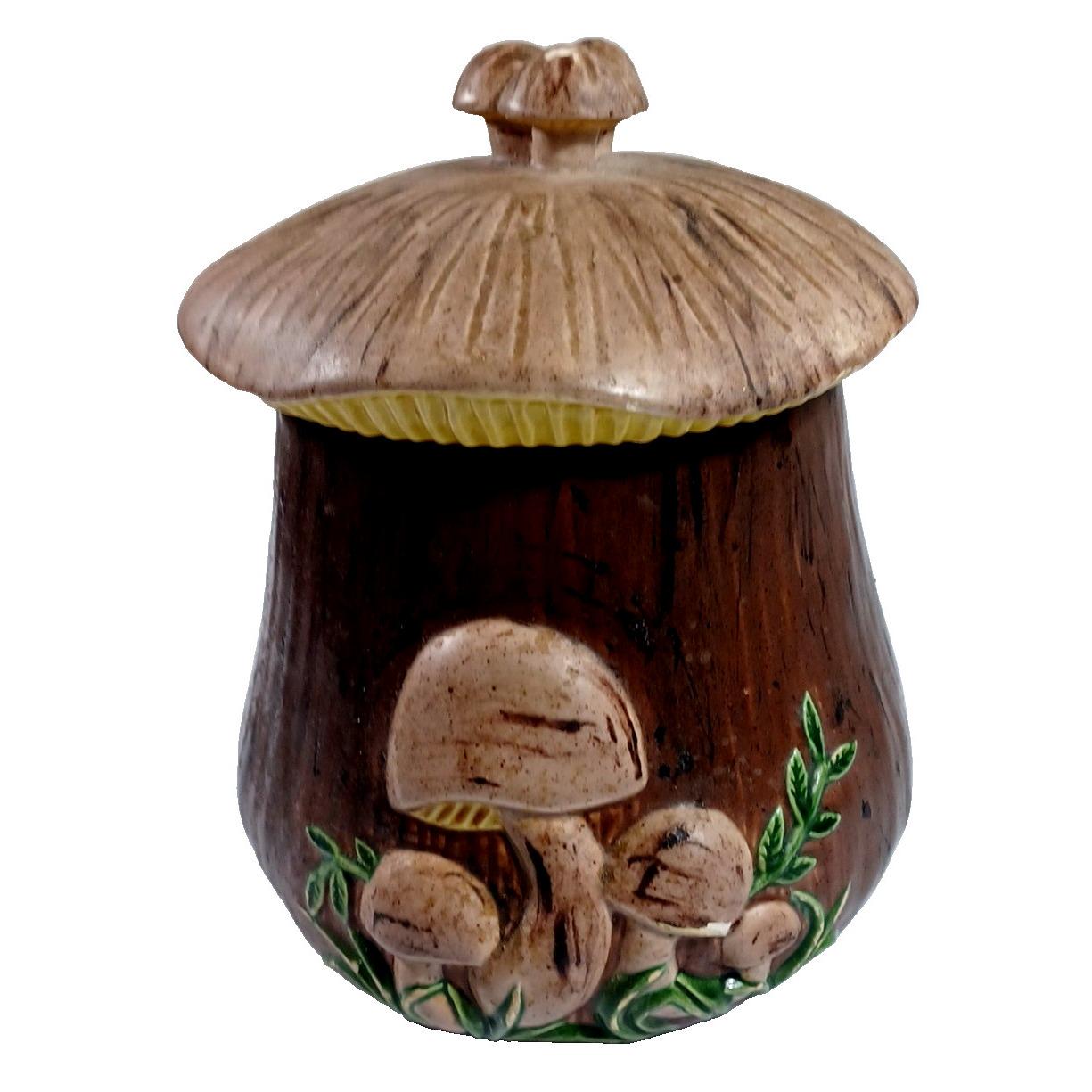 Arnels Vintage Brown 3D Merry Mushroom Canister Cookie Jar 8.5