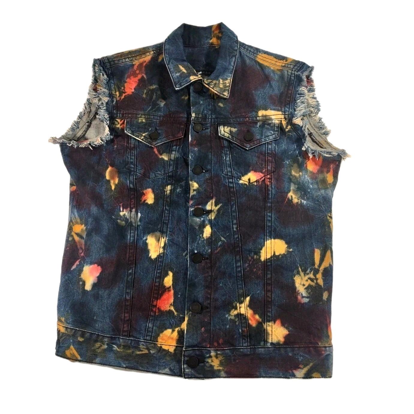 Robin's Jeans Tie Dye Embroidered Dark Wash Denim Vest Punk Biker