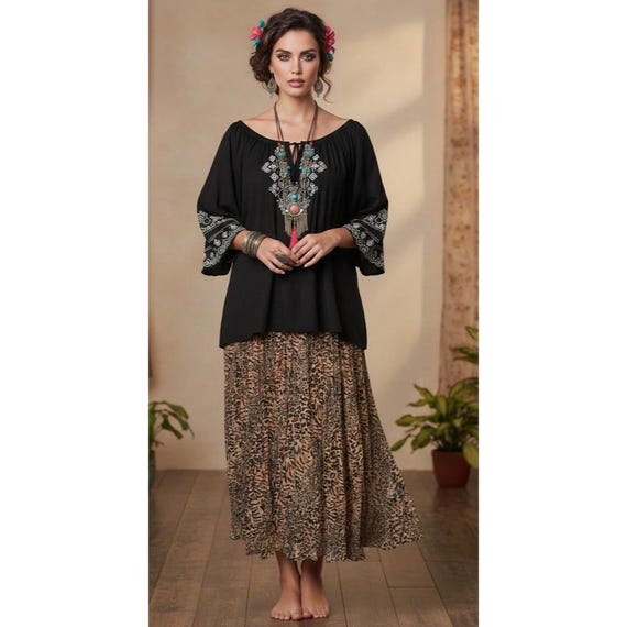 NWT Vtg 90s Y2K Animal Print Maxi Skirt 3X Fairy Grunge Boho