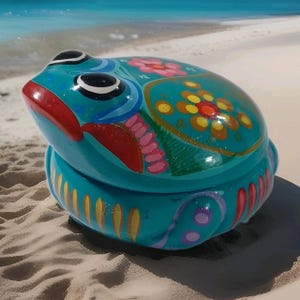 Talavera Mexican Folk Art Pottery Frog Trinket Box Teal Handpainted Floral Design Vibrant Colors Collectible Decor